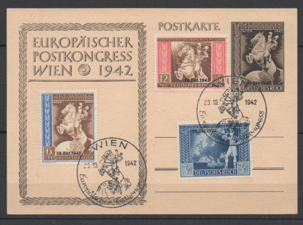 Michel Nr. 823 - 825, Post und Fernmeldeverein auf Postkarte..